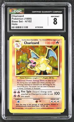 CGC 8 Charizard 1999 Base Set 4/102 Holo Pokemon Card - Image 1