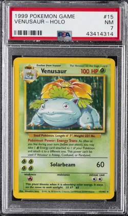 1999 POKEMON BASE SET UNLIMITED #15 VENUSAUR-HOLO PSA 7 - Image 1