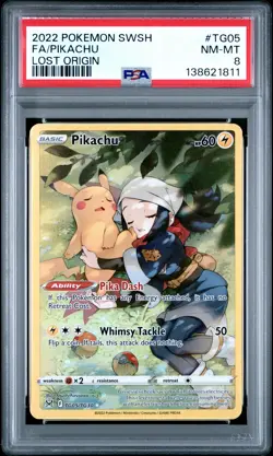 2022 POKEMON SWORD & SHIELD LOST ORIGIN #TG05 FULL ART/PIKACHU PSA 8 - Image 1
