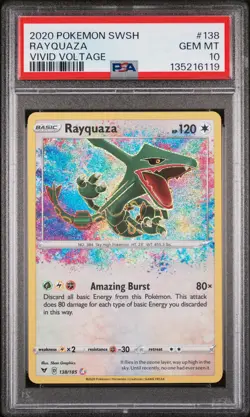 2020 POKEMON SWORD & SHIELD VIVID VOLTAGE #138 RAYQUAZA PSA 10 - Image 1