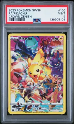 2023 POKEMON SWORD & SHIELD CROWN ZENITH #160 FULL ART/PIKACHU PSA 9 - Image 1
