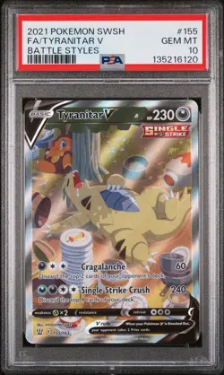 2021 POKEMON SWORD & SHIELD BATTLE STYLES #155 FULL ART/TYRANITAR V PSA 10 - Image 1