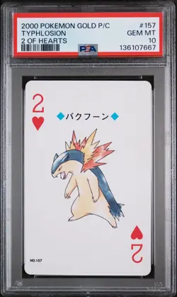 2000 POKEMON GOLD VERSION PLAYING CARDS 2 OF HEARTS #157 TYPHLOSION PSA 10 - Image 1