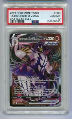 2021 Pokemon SWSH #088/163 FA/RS URSHIFU VMAX BATTLE STYLES PSA 10 - Image 1
