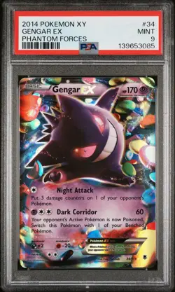 2014 POKEMON XY PHANTOM FORCES #34 GENGAR EX PSA 9 - Image 1