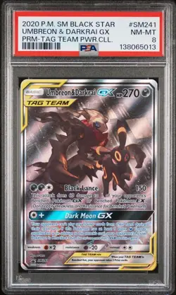 POKEMON SM BLACK STAR PROMO 241 TAG TEAM POWERS COLL UMBREON & DARKRAI GX PSA 8 - Image 1