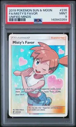 2019 POKEMON SUN & MOON UNIFIED MINDS #235 FULL ART/MISTY'S FAVOR PSA 9 - Image 1
