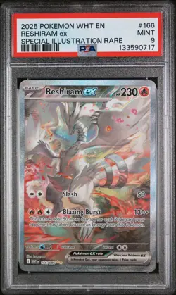 2025 POKEMON WHT EN-WHITE FLARE SPECIAL ILLUSTRATION RARE #166 RESHIRAM EX PSA 9 - Image 1