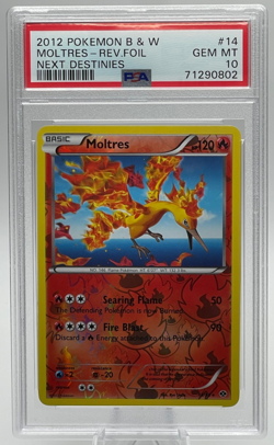 2012 POKEMON BLACK & WHITE NEXT DESTINIES #14 MOLTRES REVERSE FOIL PSA 10 GEM MT - Image 1