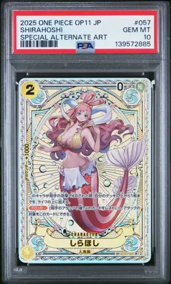 2025 ONE PIECE JPN OP11-A FIST OF DIVINE SPEED #057 SHIRAHOSHI PSA 10 - Image 1