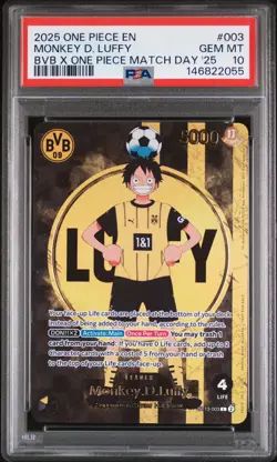 2025 ONE PIECE PROMOS BVB X ONE PIECE MATCH DAY 2025 #003 MONKEY D. LUFFY PSA 10 - Image 1