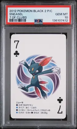 2012 POKEMON BLACK 2 PLAYING CARDS 7 OF CLUBS SNEASEL PSA 10 - Image 1