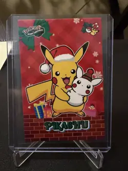 Pokemon Merry Christmas Card Database - Santa Hat Pikachu With Snowman Toy - Image 1