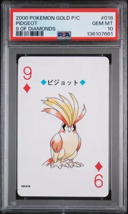 2000 POKEMON GOLD VERSION PLAYING CARDS 9 OF DIAMONDS #018 PIDGEOT PSA 10 - Image 1