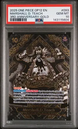 2025 One Piece OP12 En Marshall D. Teach 3rd Anniversary Gold #093 PSA 10 Gem - Image 1