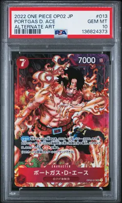 2022 ONE PIECE JPN OP02-PARAMOUNT WAR ALTERNATE ART #013 PORTGAS D. ACE PSA 10 - Image 1