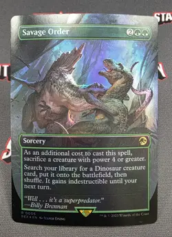 MTG FOIL Savage Order- DAMAGED -Jurassic World Collection Magic Card # 006 - Image 1