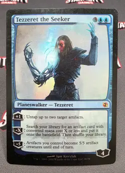 MTG FOIL Tezzeret the Seeker- DAMAGED -DD: Elspeth vs. Tezzeret Magic Card # 39 - Image 1