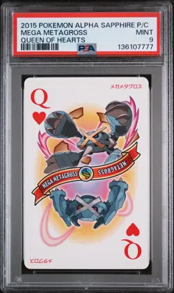 2015 POKEMON ALPHA SAPPHIRE PLAYING CARDS QUEEN OF HEARTS MEGA METAGROSS PSA 9 - Image 1