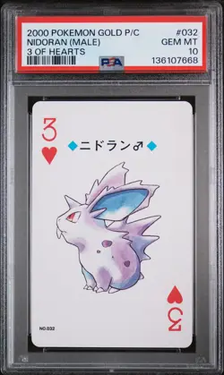2000 POKEMON GOLD VERSION PLAYING CARDS 3 OF HEARTS #032 NIDORAN (MALE) PSA 10 - Image 1