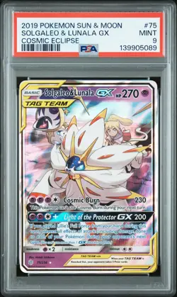 2019 POKEMON SUN & MOON COSMIC ECLIPSE #75 SOLGALEO & LUNALA GX PSA 9 - Image 1