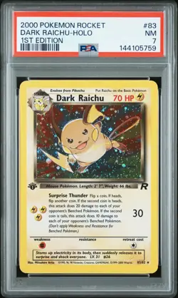 2000 POKEMON ROCKET 1ST EDITION #83 DARK RAICHU-HOLO PSA 7 - Image 1