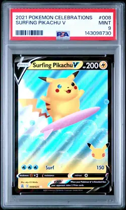 2021 POKEMON CELEBRATIONS #008 SURFING PIKACHU V PSA 9 - Image 1