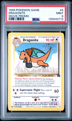 1999 POKEMON GAME MOVIE MOVIE PROMO #5 DRAGONITE PSA 9 - Image 1