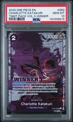 2025 ONE PIECE TOURNAMENT PACK VOL.3 WINNER #062 CHARLOTTE KATAKURI PSA 10 - Image 1