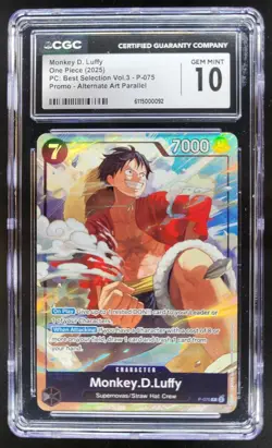 2025 ONE PIECE CCG MONKEY D. LUFFY P-075 ALTERNATE ART CGC 10 TL3 - Image 1
