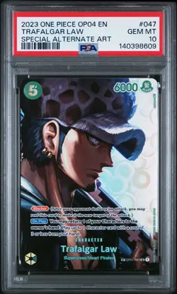 2023 ONE PIECE OP04-KINGDOMS OF INTRIGUE #047 TRAFALGAR LAW PSA 10 - Image 1