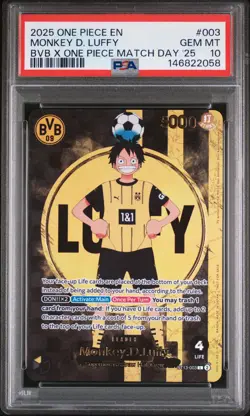 2025 ONE PIECE PROMOS BVB X ONE PIECE MATCH DAY 2025 #003 MONKEY D. LUFFY PSA 10 - Image 1