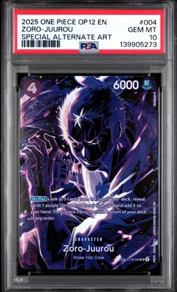 2025 ONE PIECE OP12-LEGACY OF THE MASTER SPECIAL ALT ART #004 ZORO-JUUROU PSA 10 - Image 1