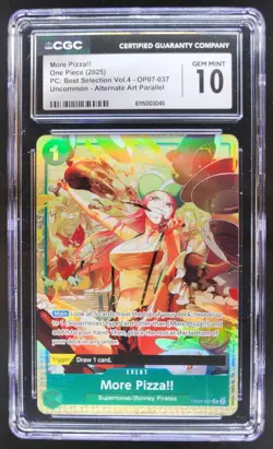 2025 ONE PIECE CCG MORE PIZZA!! ALTERNATE ART OP07-037 CGC 10 TL3 - Image 1