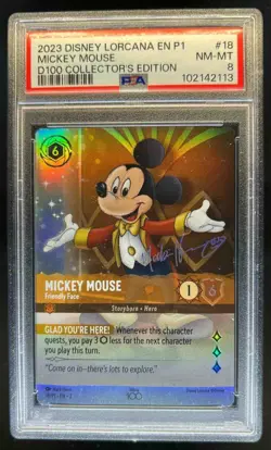 2023 Disney Lorcana Mickey Mouse #18/P1 D100 Collector's Edition PSA 8 - Image 1