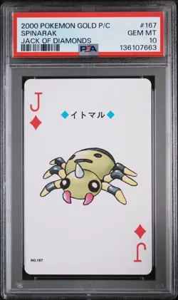 2000 POKEMON GOLD VERSION PLAYING CARDS JACK OF DIAMONDS #167 SPINARAK PSA 10 - Image 1