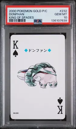 2000 POKEMON GOLD VERSION PLAYING CARDS KING OF SPADES #232 DONPHAN PSA 10 - Image 1