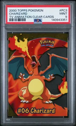 2000 TOPPS POKEMON TV ANIMATION CLEAR CARDS #PC3 CHARIZARD PSA 9 - Image 1