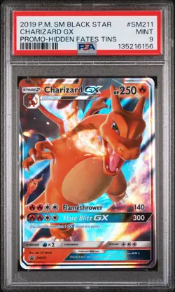 2019 POKEMON SM BLACK STAR PROMO HIDDEN FATES TINS #SM211 CHARIZARD GX PSA 9 - Image 1