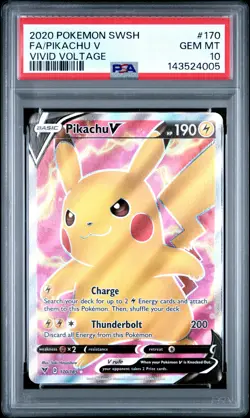 2020 POKEMON SWORD & SHIELD VIVID VOLTAGE #170 FULL ART/PIKACHU V PSA 10 - Image 1