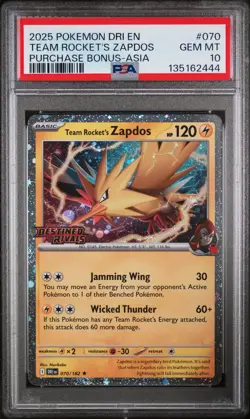2025 POKEMON DRI EN-DESTINED RIVALS #070 TEAM ROCKET'S ZAPDOS PSA 10 - Image 1
