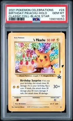 2021 POKEMON CELEBRATIONS CLASSIC COLL #24 BIRTHDAY PIKACHU-HOLO PSA 10 - Image 1