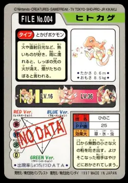 Charmander File NO. 004 Bandai Carddass Series 3-4 Pokemon Japanese ~ MP - Image 2