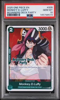 2025 ONE PIECE BEGINNERS DECK PARTY PACK #005 MONKEY D. LUFFY PSA 10 - Image 1