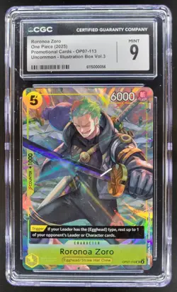 2025 ONE PIECE CCG RORONOA ZORO PROMO OP07-113 CGC 9 TL3 - Image 1
