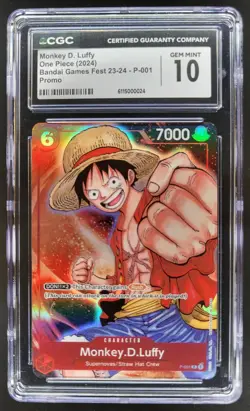 2024 ONE PIECE CCG MONKEY D. LUFFY BANDAI GAMES FEST P-001 CGC 10 TL3 - Image 1