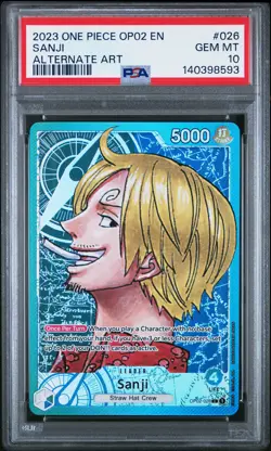 2023 ONE PIECE OP02-PARAMOUNT WAR ALTERNATE ART #026 SANJI PSA 10 - Image 1