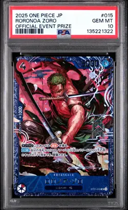 2025 ONE PIECE JPN PROMOS OFFICIAL EVENT PRIZE #015 RORONOA ZORO PSA 10 - Image 1