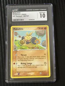 CGC 10 Pokemon 2005 EX Deoxys 65/107 Makuhita Vintage Card - Image 1