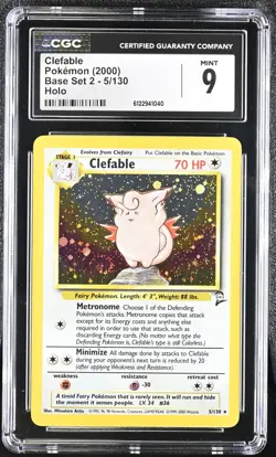 CGC 9 MINT Clefable 2000 Base Set 2 5/130 Holo SWIRL Pokemon Card - Image 1